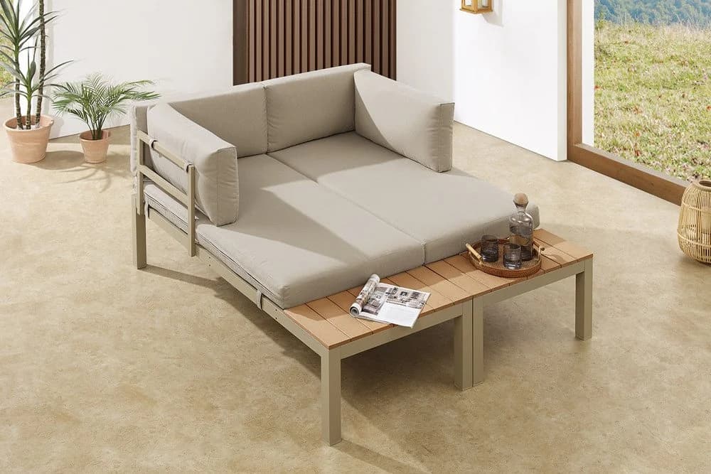 riess-ambiente Gartenlounge-Set ORLANDO 240cm Beige Grau Aluminium