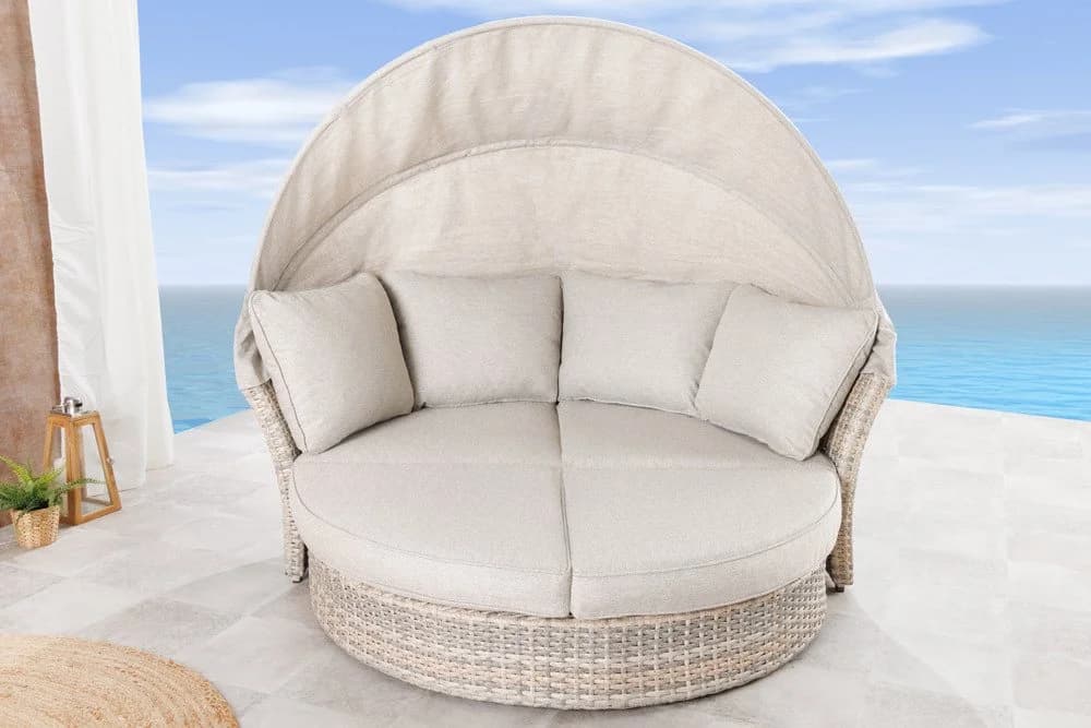 riess-ambiente Loungebett SEATTLE 195cm Greige Polyrattan mit Sonnendach - Bild 2