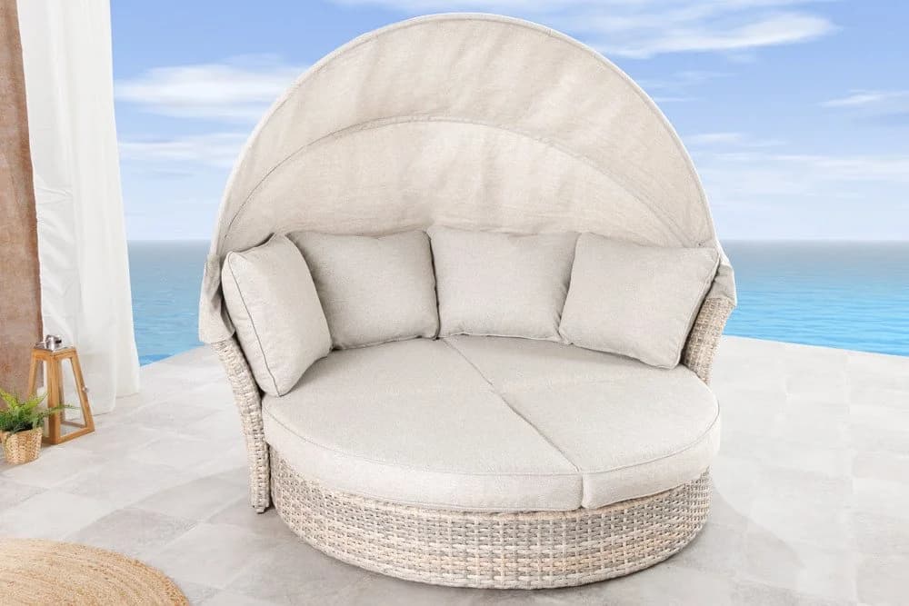 riess-ambiente Loungebett SEATTLE 195cm Greige Polyrattan mit Sonnendach - Bild 4