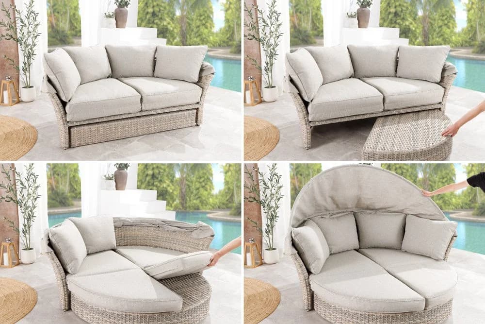 riess-ambiente Loungebett SEATTLE 195cm Greige Polyrattan mit Sonnendach - Bild 5