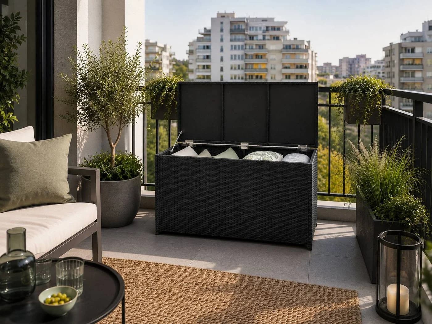 TEICO GROUP Kissenbox Polyrattan Schwarz 300L mit Gasdruckfeder - Bild 4