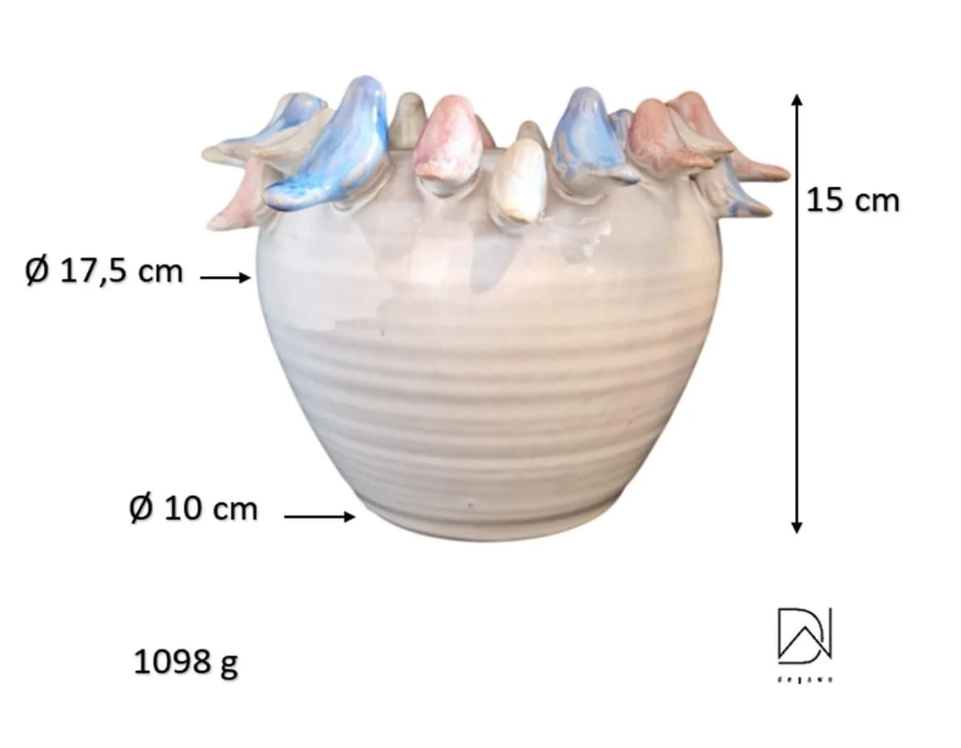 Dekowunder Blumenkasten Vögelchen Weiß Bunt Steingut