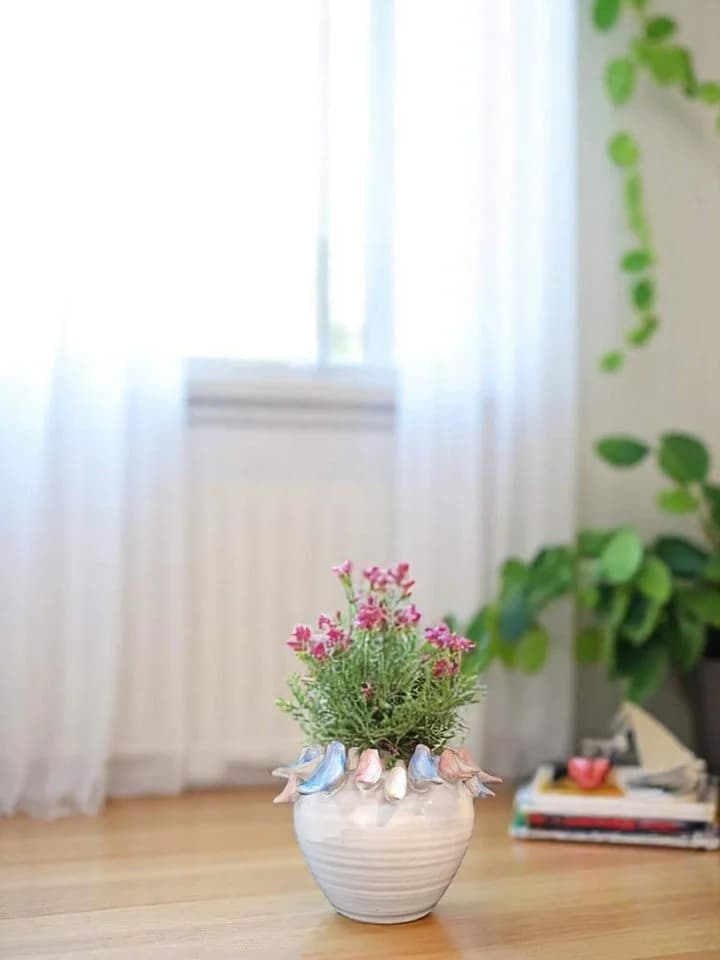 Dekowunder Blumenkasten Vögelchen Weiß Bunt Steingut - Bild 3