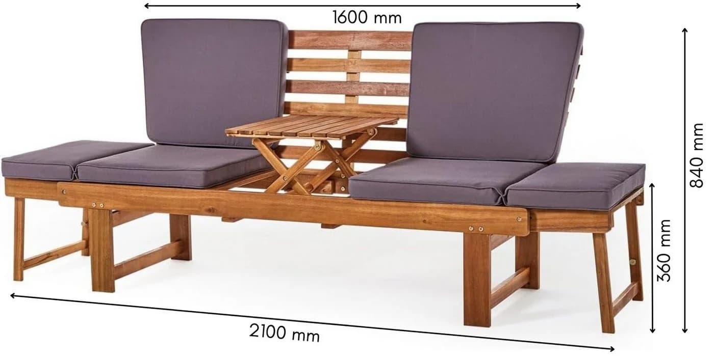 Wohnando Gartenbank Monte Multifunktional Akazienholz Grau Braun