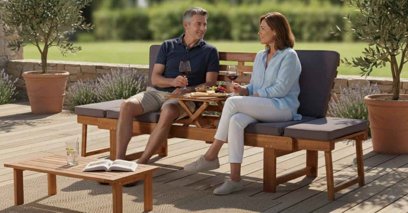 Wohnando Gartenbank Monte Multifunktional Akazienholz Grau Braun - Bild 3