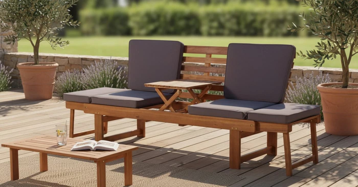 Wohnando Gartenbank Monte Multifunktional Akazienholz Grau Braun - Bild 4