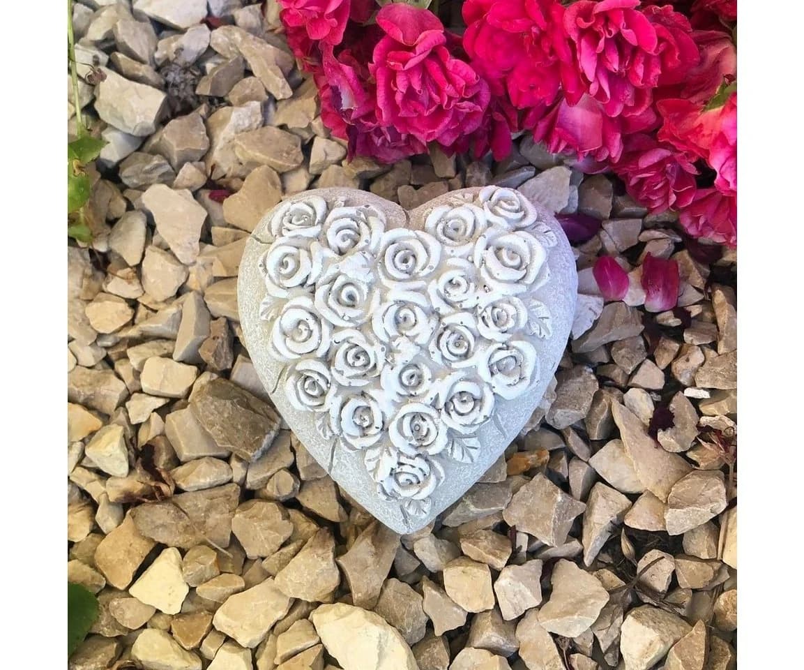 Radami Gartenfigur Herz Rosenherz Grau/Weiß Steinguss - Bild 2