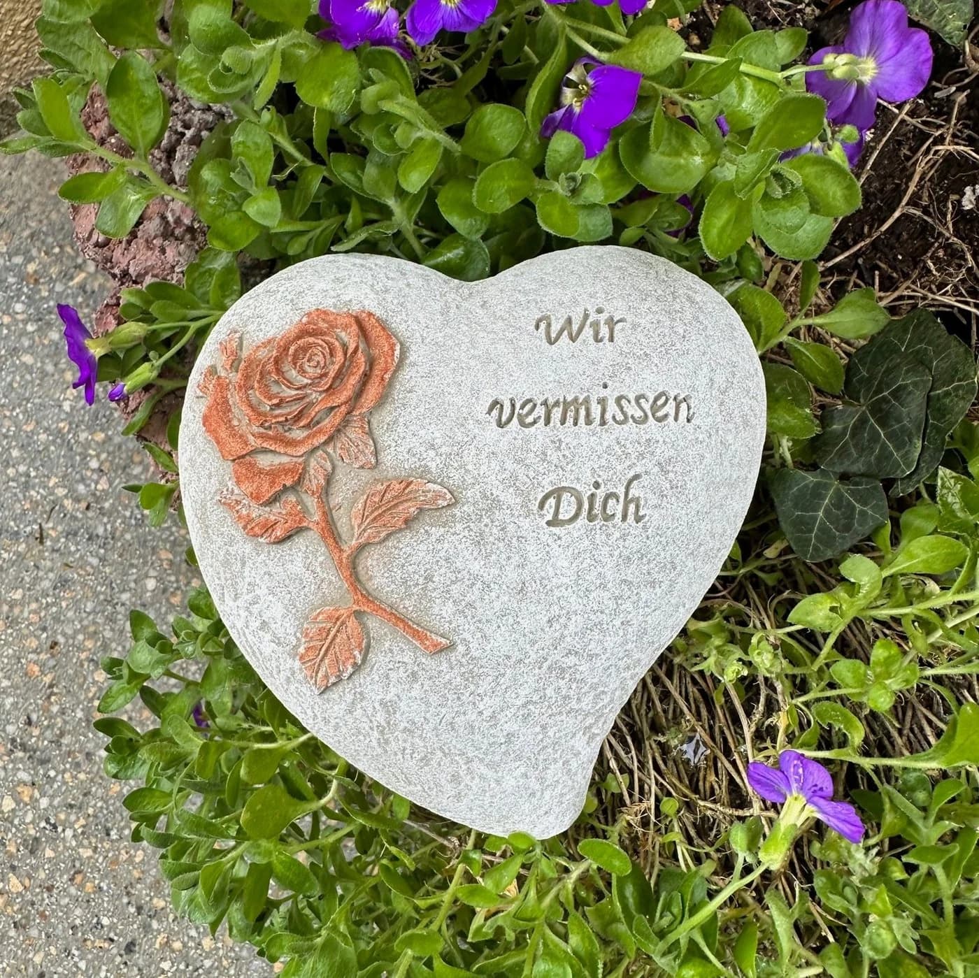 Radami Grabherz Gedenkstein Grau mit Rose Rost Design - Bild 2
