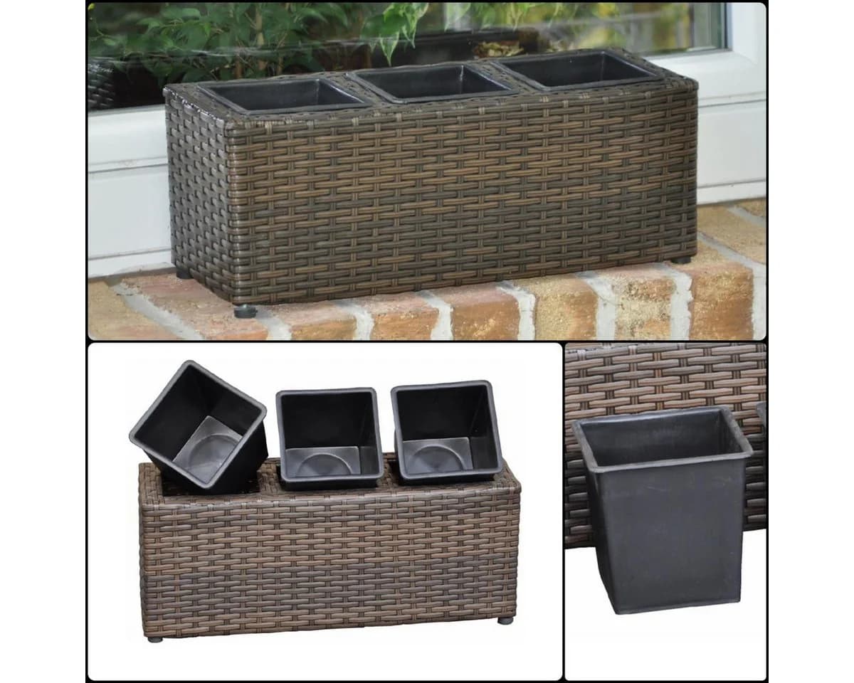 dazikemo Blumenkasten 3er Set Polyrattan Braun - Bild 4