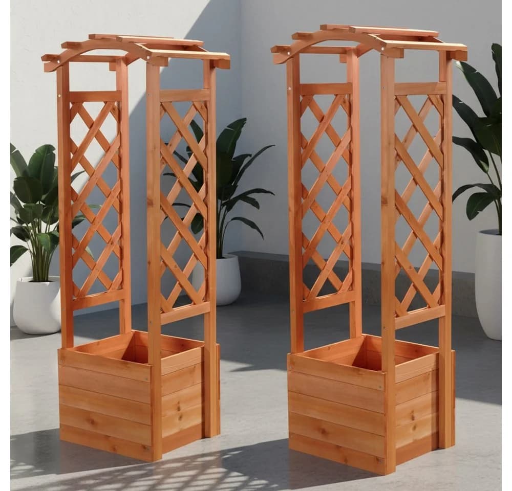 Melko Blumenbogen 2er Set mit Pflanzkasten Hellbraun Holz - Bild 2