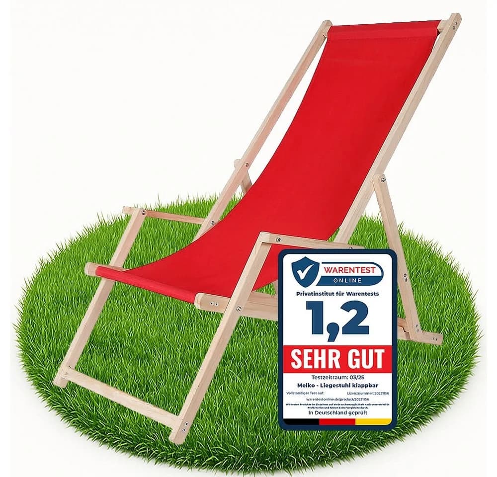 Melko Klappbare Gartenliege aus Holz mit verstellbarer Rückenlehne Rot - Bild 2