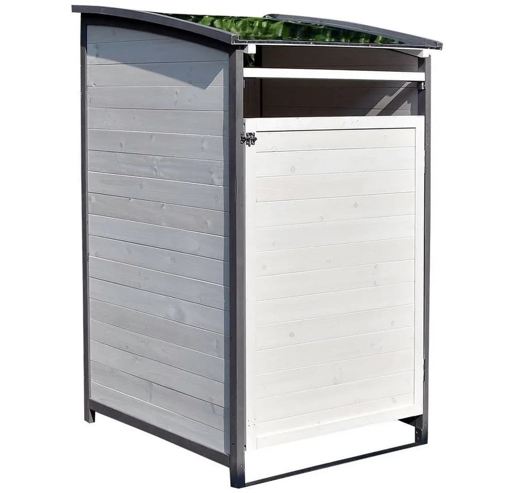 Melko Mülltonnenbox Einzelbox 240L Holz Weiß Braun Zinkdach - Bild 4