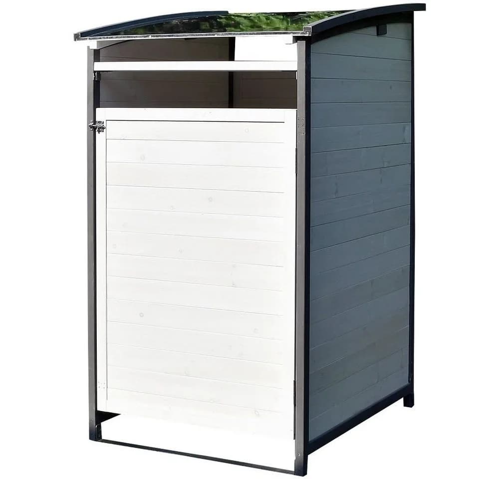 Melko Mülltonnenbox Einzelbox 240L Holz Weiß Braun Zinkdach - Bild 5