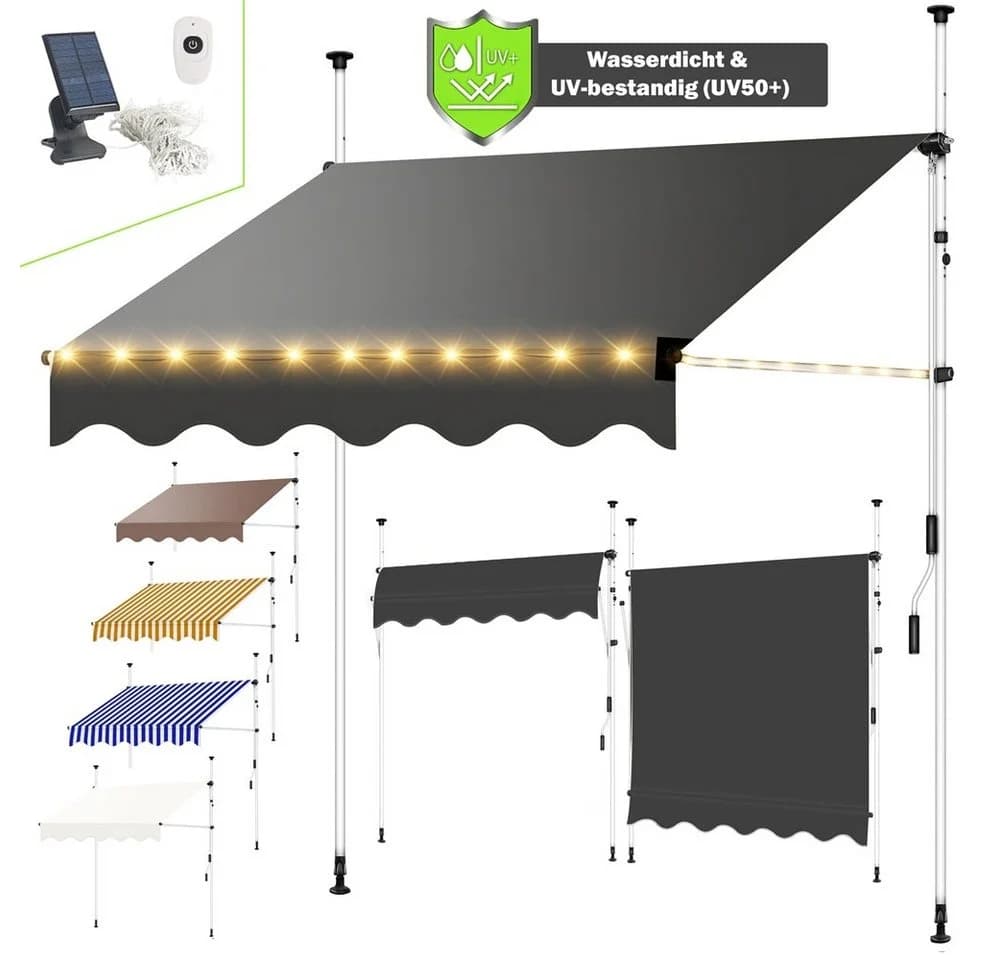 Melko Klemmmarkise mit LED Grau/Weiß Aluminium - Bild 2