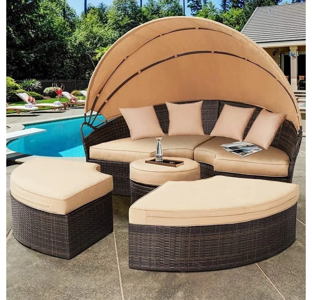 Melko Gartenlounge-Set Polyrattan Sonneninsel 180cm Strandkorb Set