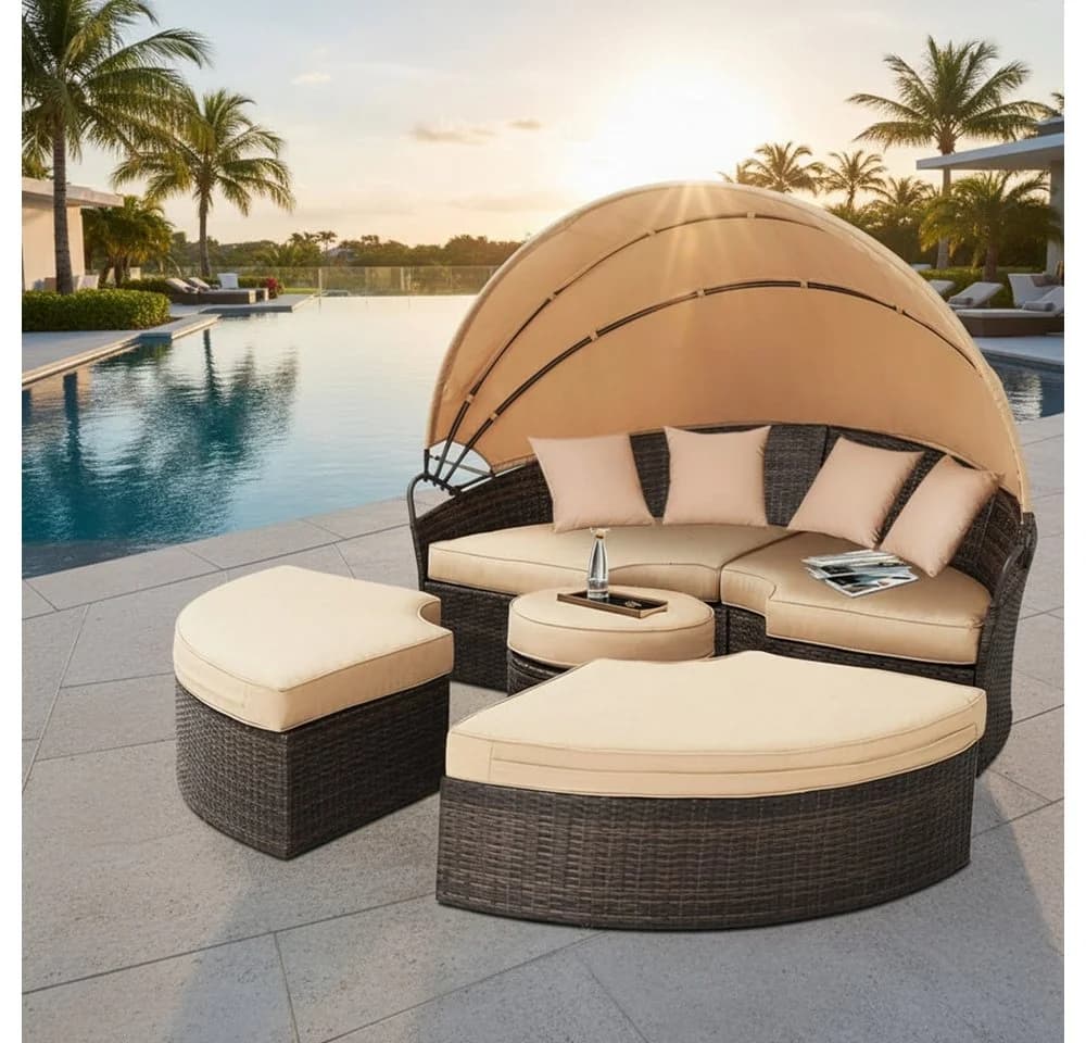 Melko Gartenlounge-Set Polyrattan Sonneninsel 180cm Strandkorb Set - Bild 2