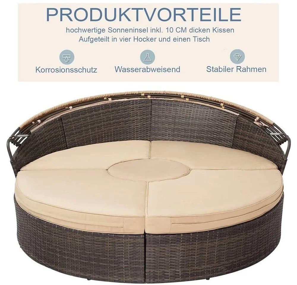 Melko Gartenlounge-Set Polyrattan Sonneninsel 180cm Strandkorb Set - Bild 4