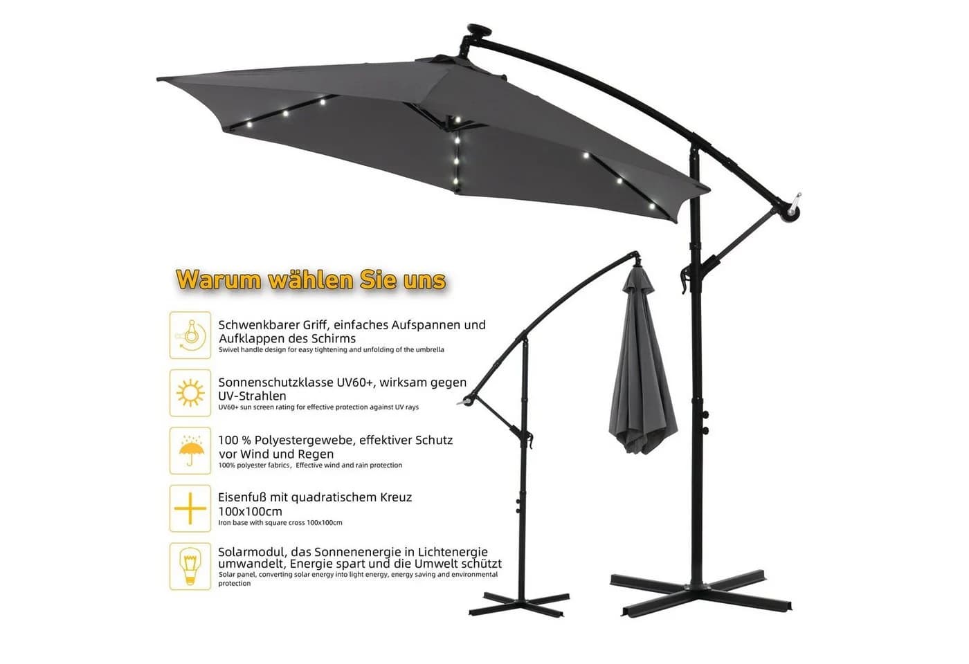 Melko Sonnenschirm 350 cm mit LED-Beleuchtung - Bild 3