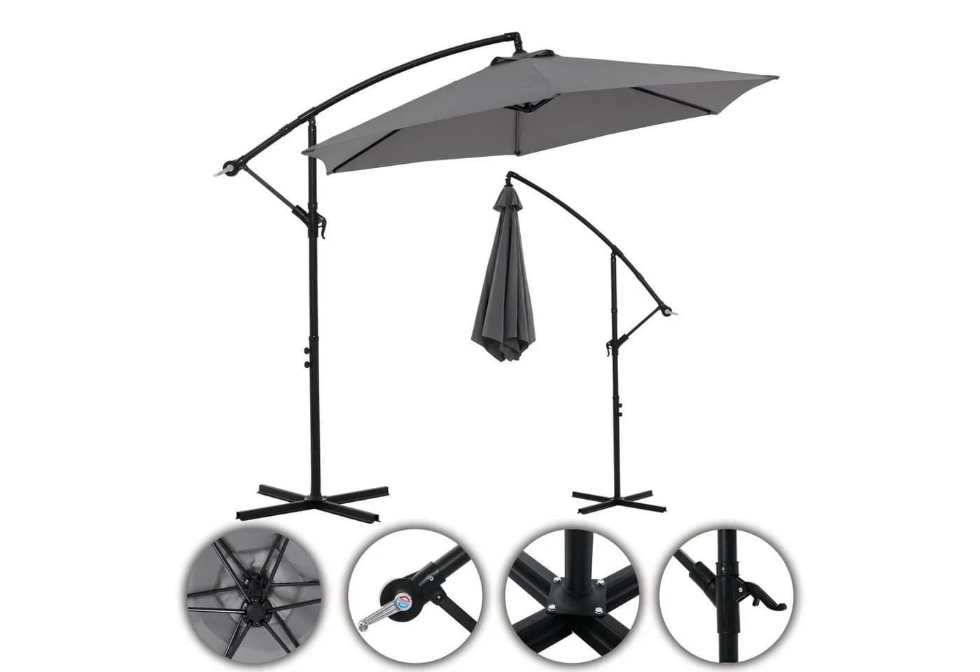 Melko Sonnenschirm 350 cm mit LED-Beleuchtung und Kurbel - Bild 4
