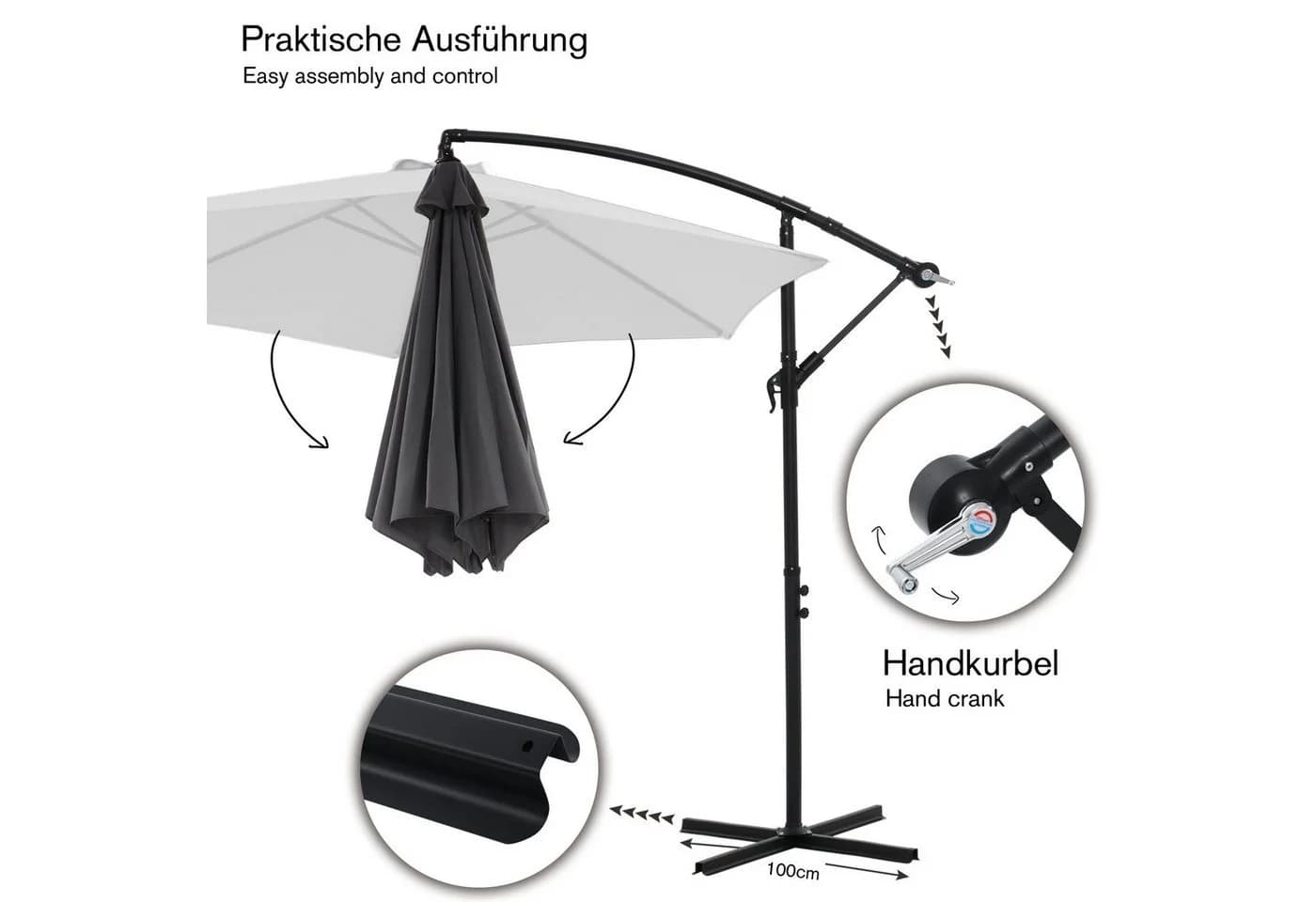 Melko Sonnenschirm 350 cm mit LED-Beleuchtung und Kurbel - Bild 5