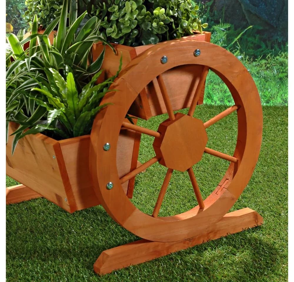 Melko Pflanzkübel Set 2 Stück Holz Wasserrad Optik Garten Dekoration - Bild 4