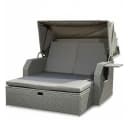 Melko Gartenliege Sonneninsel mit Dach Hocker Kissen Polyrattan Grau Bild 2