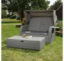 Melko Gartenliege Sonneninsel mit Dach Hocker Kissen Polyrattan Grau Bild 3