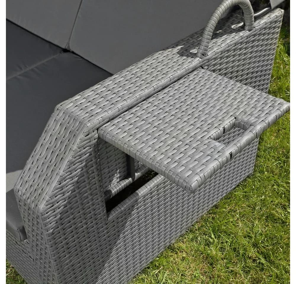 Melko Gartenliege Sonneninsel mit Dach Hocker Kissen Polyrattan Grau - Bild 5