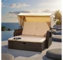 Melko Strandkorb Rattan mit Dach und Fußbank Braun/Beige Bild 2