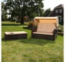 Melko Strandkorb Rattan mit Dach und Fußbank Braun/Beige Bild 3