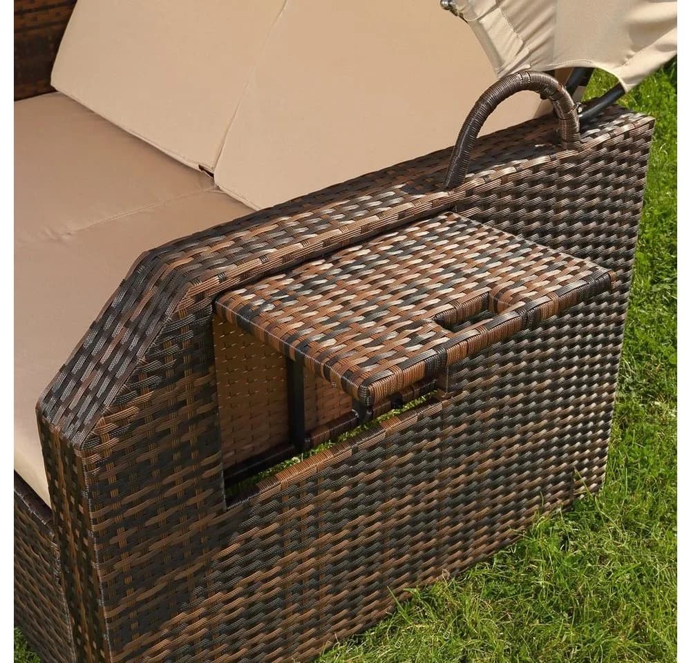 Melko Strandkorb Rattan mit Dach und Fußbank Braun/Beige - Bild 4