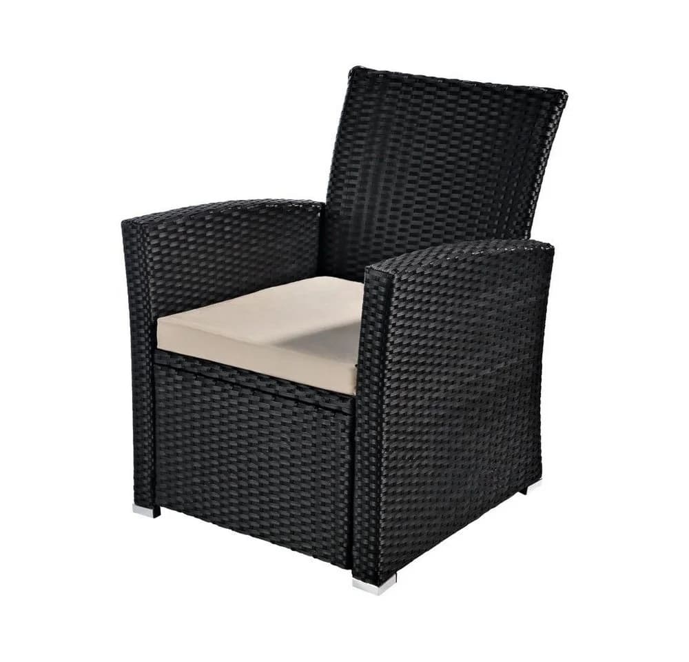 Melko Gartensessel Schwarz Beige Polyrattan Höhenverstellbar