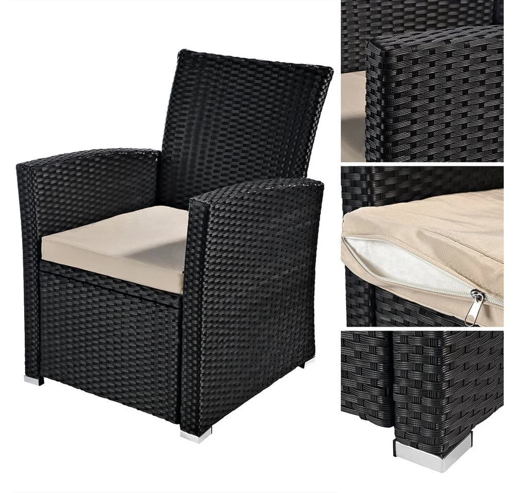 Melko Gartensessel Schwarz Beige Polyrattan Höhenverstellbar - Bild 2