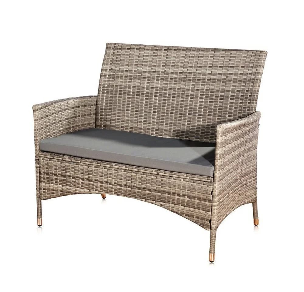 Melko Gartenbank Polyrattan Grau Grau Schwarz Braun mit Kissen - Bild 3