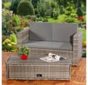 Melko Gartenlounge-Set 2-tlg. Beige Polyrattan Sofa mit Ottomane Bild 1