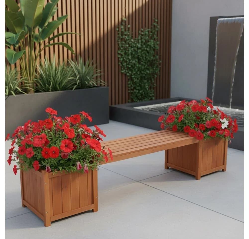Melko Gartenbank mit 2 Blumenkästen Holz Braun Imprägniert - Bild 2