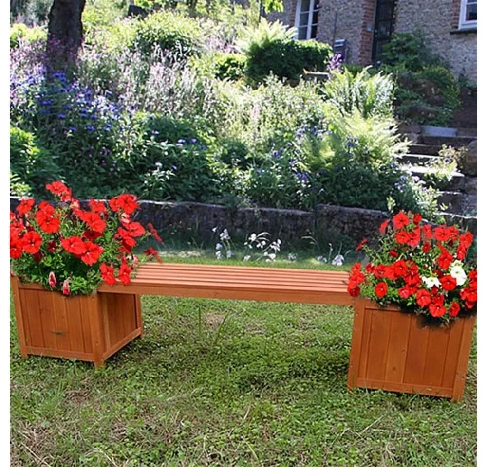 Melko Gartenbank mit 2 Blumenkästen Holz Braun Imprägniert - Bild 4
