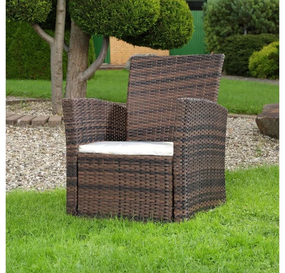 Melko Gartensessel Polyrattan Braun Hochlehner mit Kissen