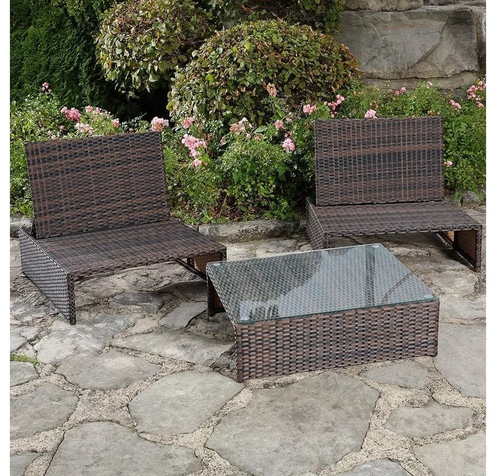 Melko Gartenlounge-Set 2 Sessel Tisch Braun Polyrattan