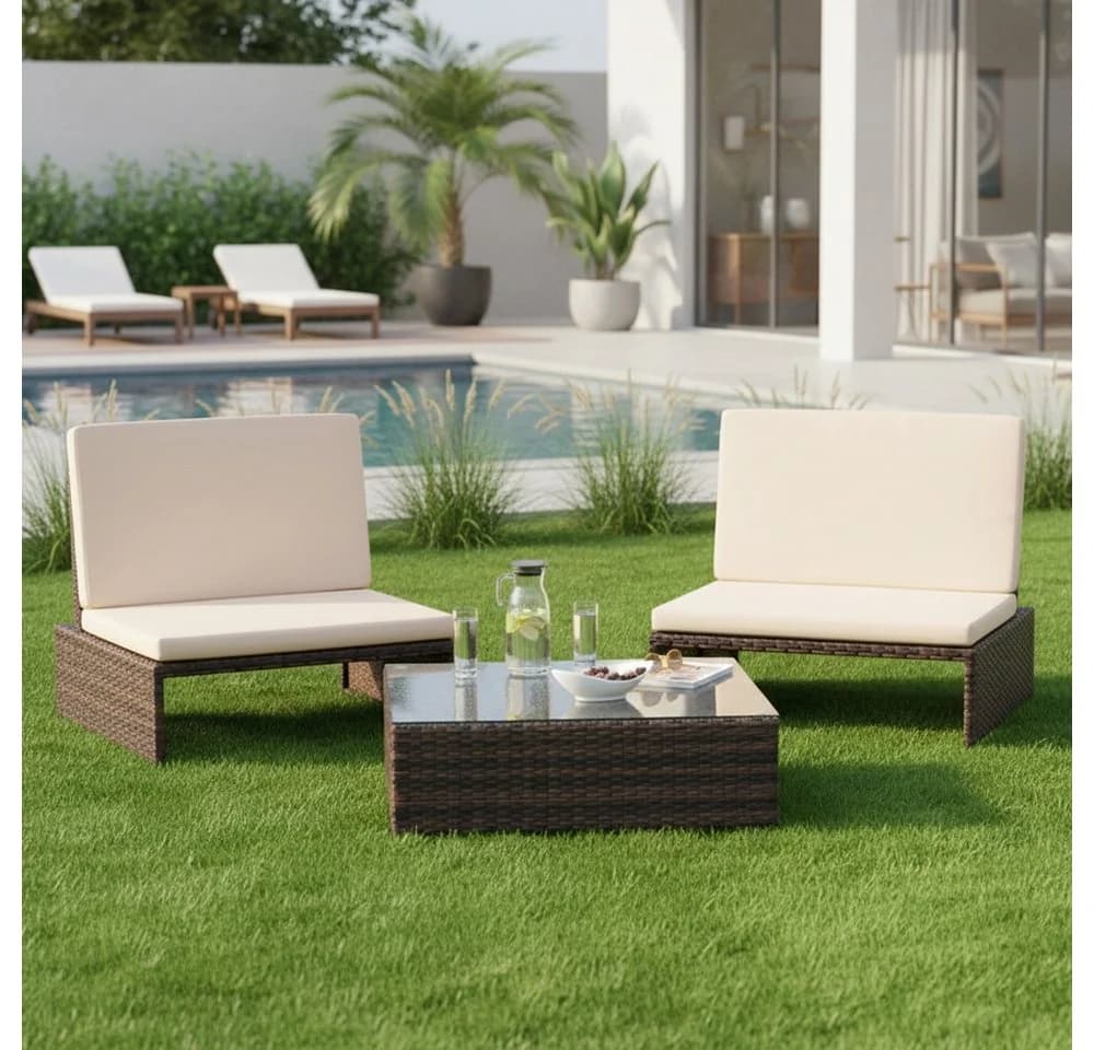 Melko Gartenlounge-Set 2 Sessel Tisch Braun Polyrattan - Bild 2