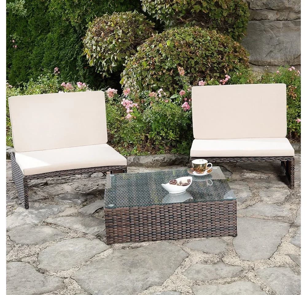 Melko Gartenlounge-Set 2 Sessel Tisch Braun Polyrattan - Bild 3