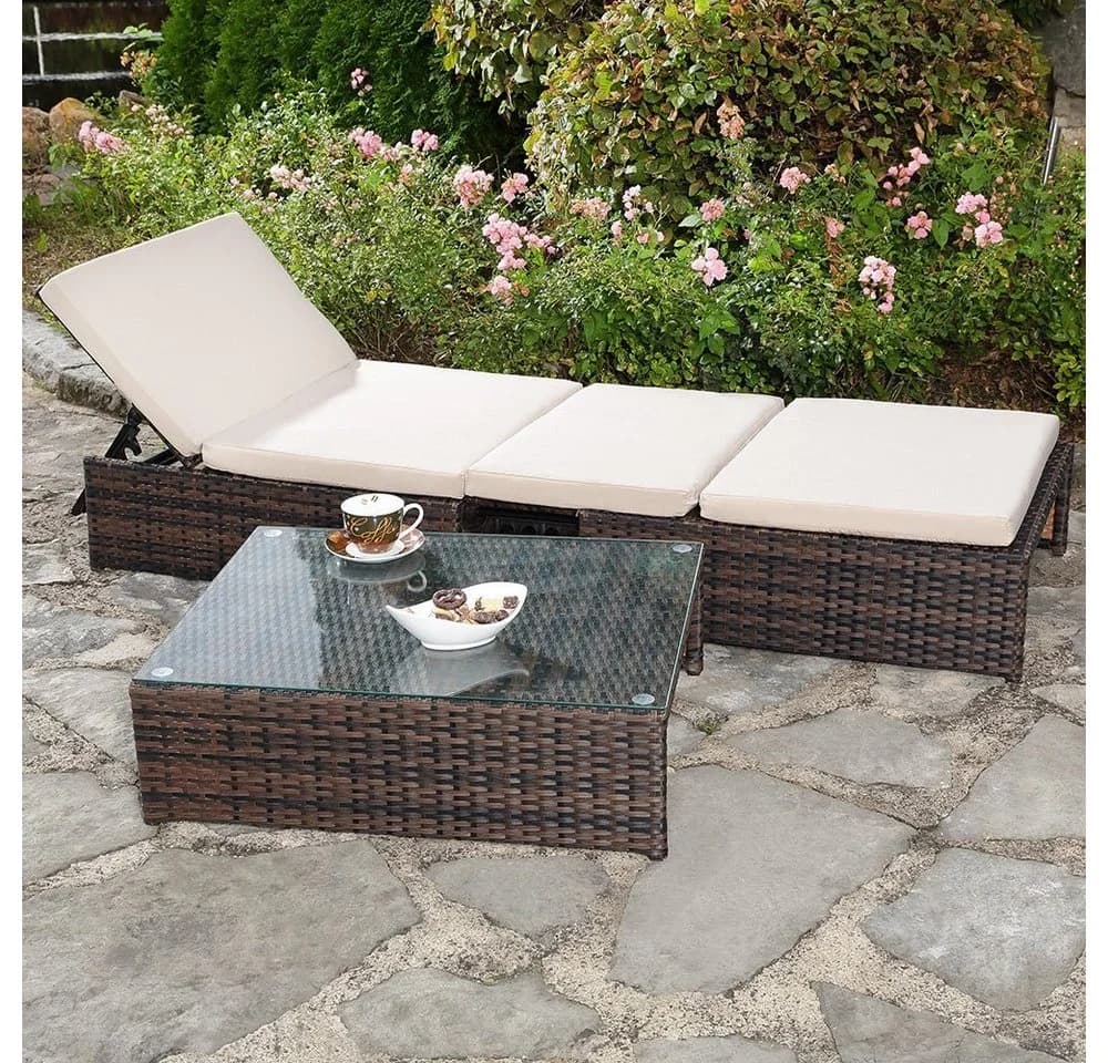 Melko Gartenlounge-Set 2 Sessel Tisch Braun Polyrattan - Bild 5