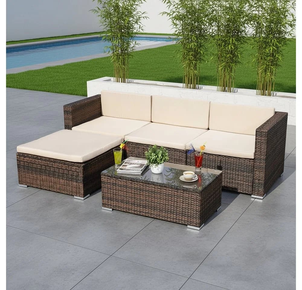 Melko Gartenlounge-Set 5-tlg. Polyrattan Sitzgruppe mit Glas - Bild 2