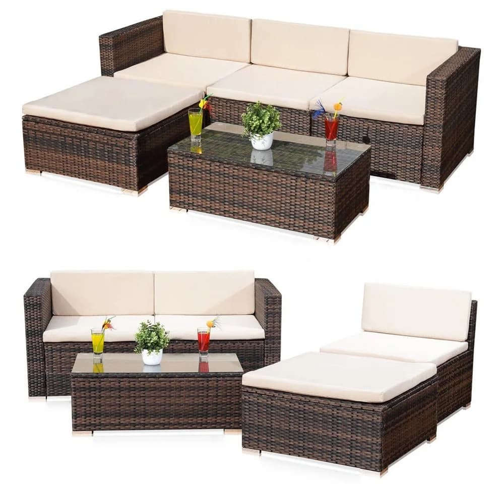 Melko Gartenlounge-Set 5-tlg. Polyrattan Sitzgruppe mit Glas - Bild 3