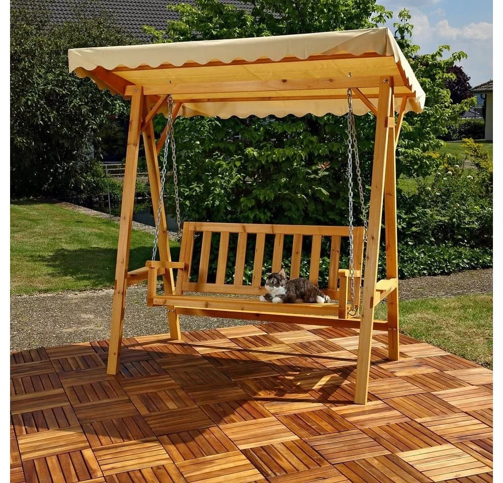 Melko Hollywoodschaukel 2-Sitzer Holz Beige mit Dach