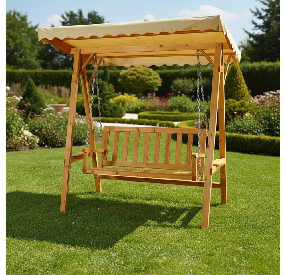 Melko Hollywoodschaukel 2-Sitzer Holz Beige mit Dach - Bild 2