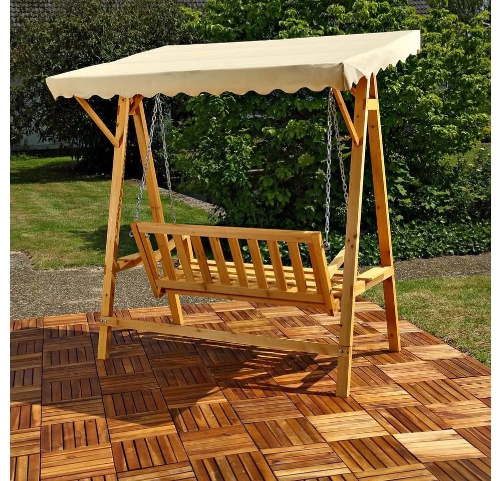 Melko Hollywoodschaukel 2-Sitzer Holz Beige mit Dach - Bild 3