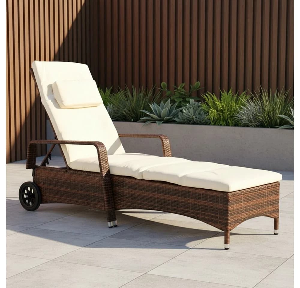 Melko Gartenliege Polyrattan mit Kissen & Kopfstütze Braun - Bild 2