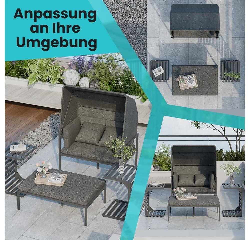 Melko Gartenlounge-Set Sonneninsel inkl. Sonnendach Aluminium Grau