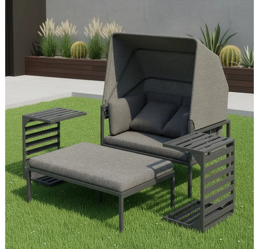Melko Gartenlounge-Set Sonneninsel inkl. Sonnendach Aluminium Grau - Bild 2